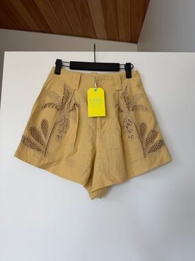 FARM Rio Euroflax Linen Embroidered Shorts NWT 🇧🇷🍌 Banana Cutwork XS